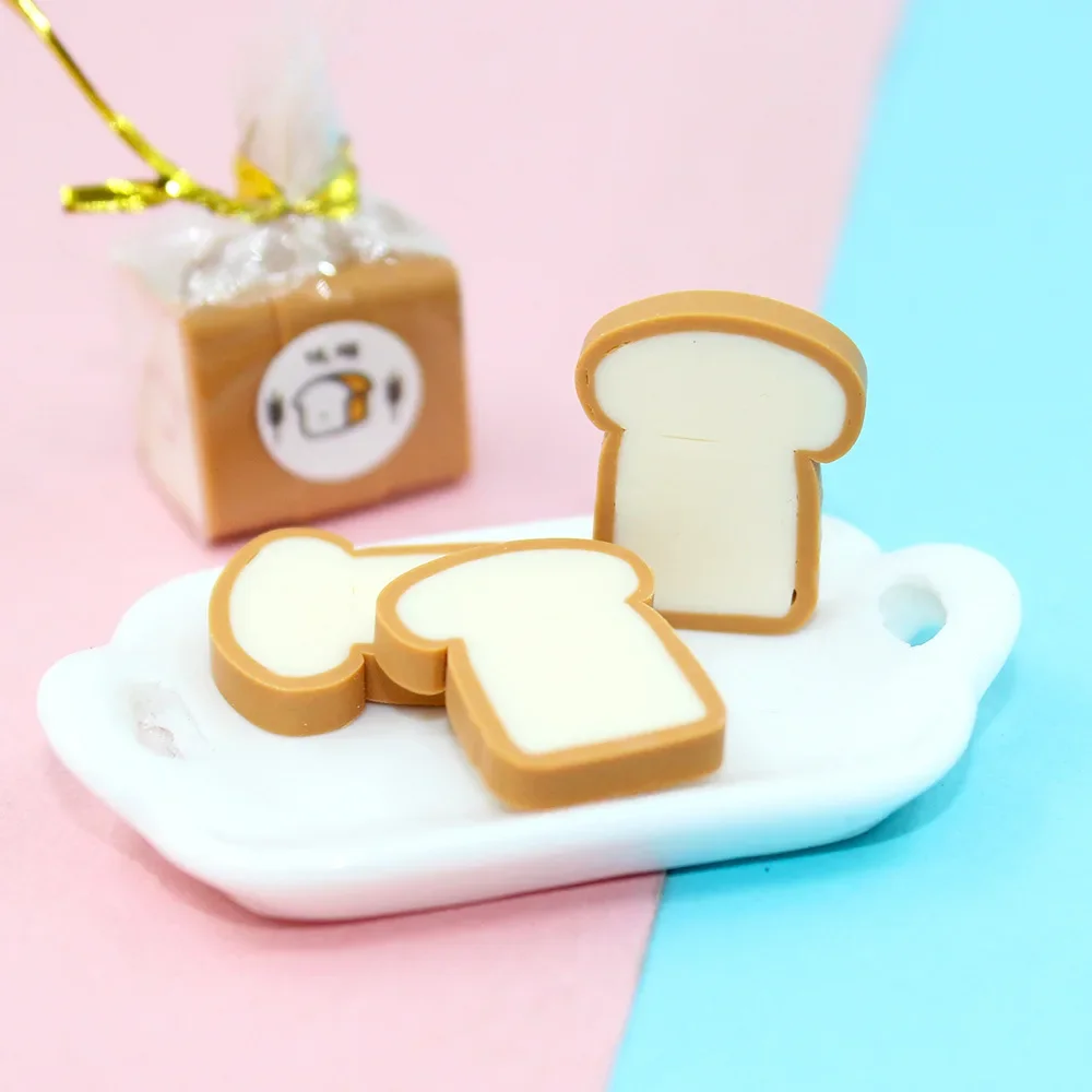 2 Sets 13*15*5 mm Cute Dollhouse Miniature Clay Toast Bread Doll Mini Food Bakery Bread DIY Kitchen Accessories