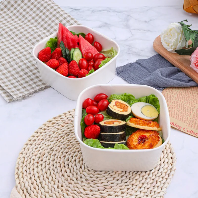 Custom Disposable Lunch Boxes Customizable Square Paper Bowls Fitness Meal Takeout Packaging Boxes Food Packaging Fast