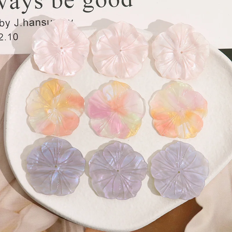 Min order 30pcs/lot color print cartoon flowers shape acrylic beads diy jewelry garment/hair accessory