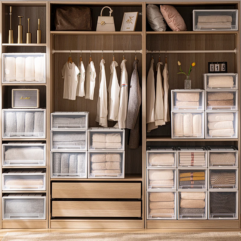

Thiened Der pe Storage Box Wardrobe Underwear Organizer Large Capaci Clothes Storage Box Transparent Home Use