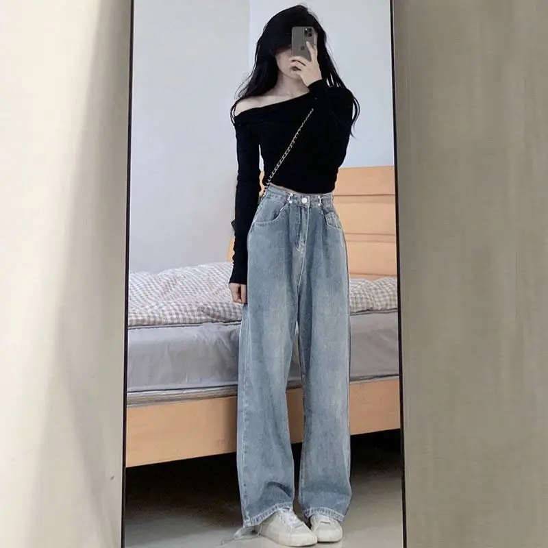 Retro Wide-leg Jeans Women's High Street American Style 2024 Spring and Summer Loose Drape Floor-length Straight Pants