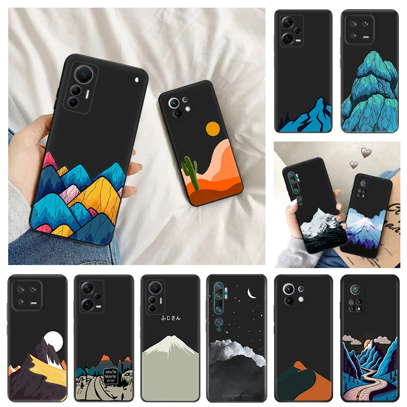 Ultra Thin Black Phone Case for Redmi Note13 4G 12s 12c 13c Note12 Xiaomi 13 12 Lite 12x 12t Pro Mountain Volcano dune Cover