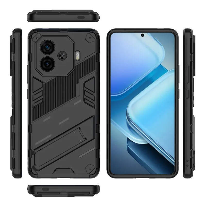 For Vivo IQOO Z9 Turbo Case For Vivo IQOO Z9 Turbo Cover Armor PC Stand Holder Shockproof Silicone Protective Phone Back Cover