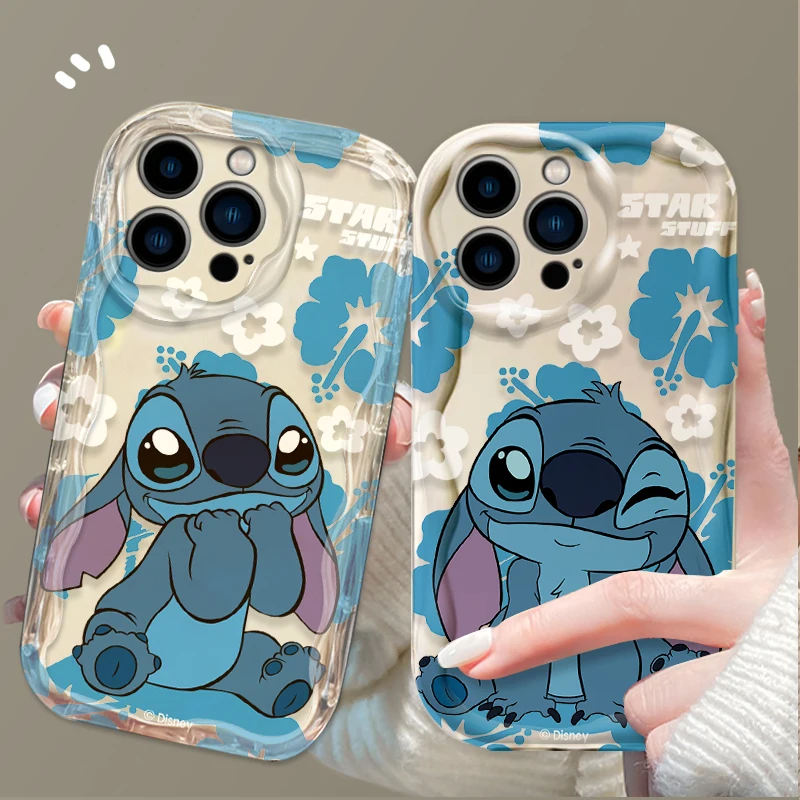 Stitch Angel Fun Linda funda de teléfono de silicona ondulada transparente para IPhone 16 15 14 13 12 11 Pro Max Plus 16E XR XS X 7 8 cubierta a prueba de golpes