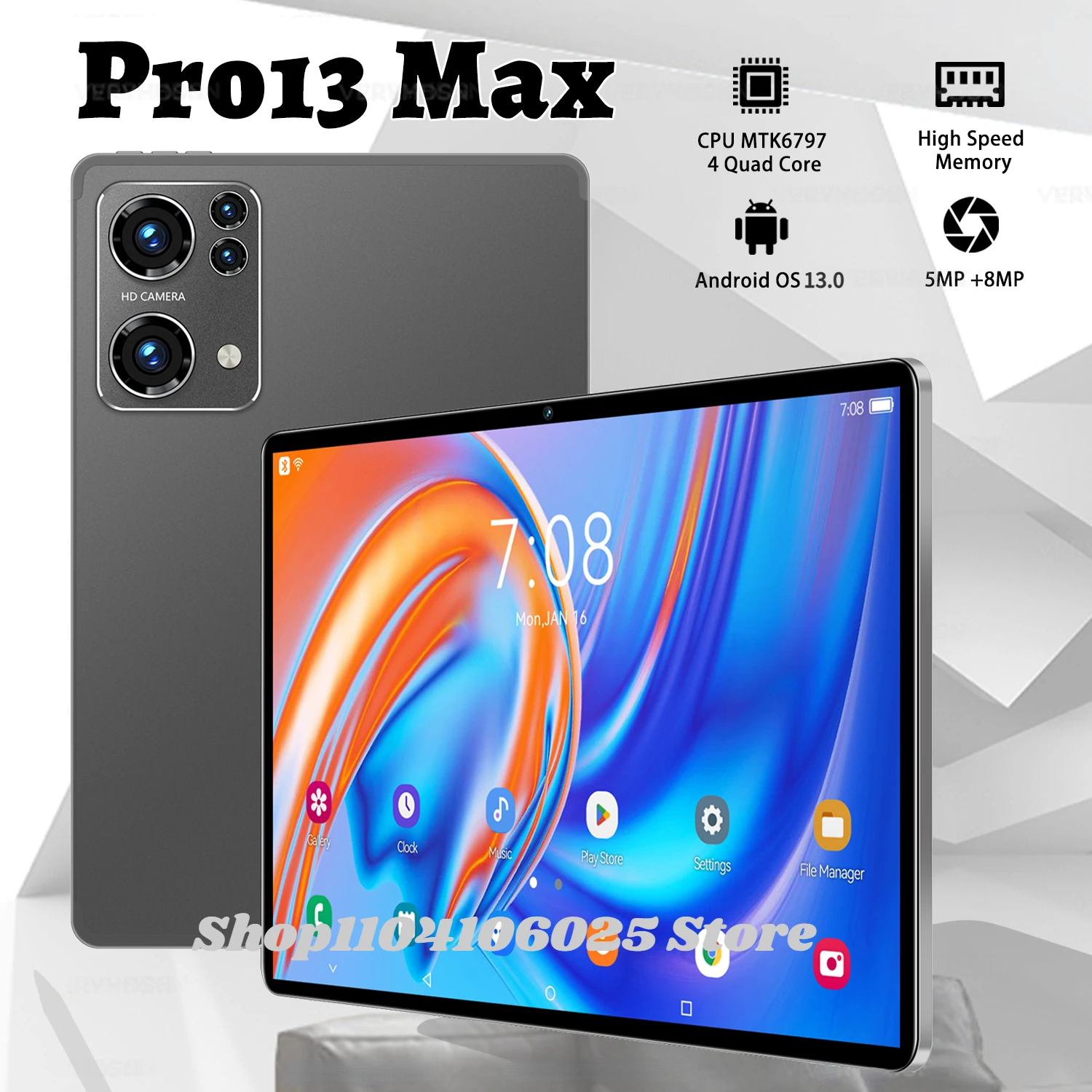 

Pro13 Max Tablets Original Android 13 10.1 Inch GPU Quad Core HD Screen Touch Smartphone 10000mAh Battery Dual Camera