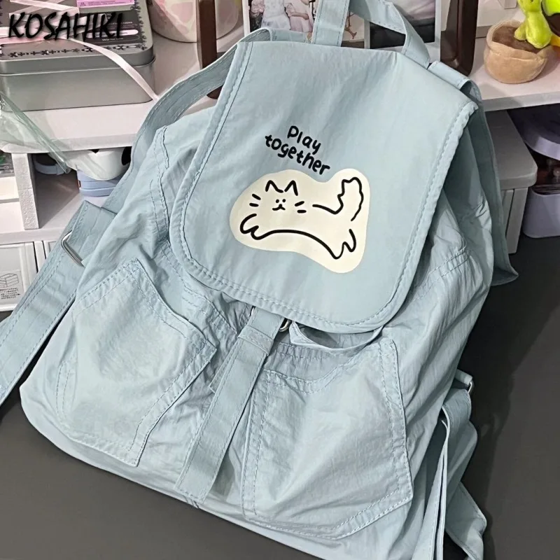 

High-capacity Kawaii Cat Print Preppy Backpacks College Students Y2k Aesthetic Vintage Schoolbags Casual Grunge Women Backpack