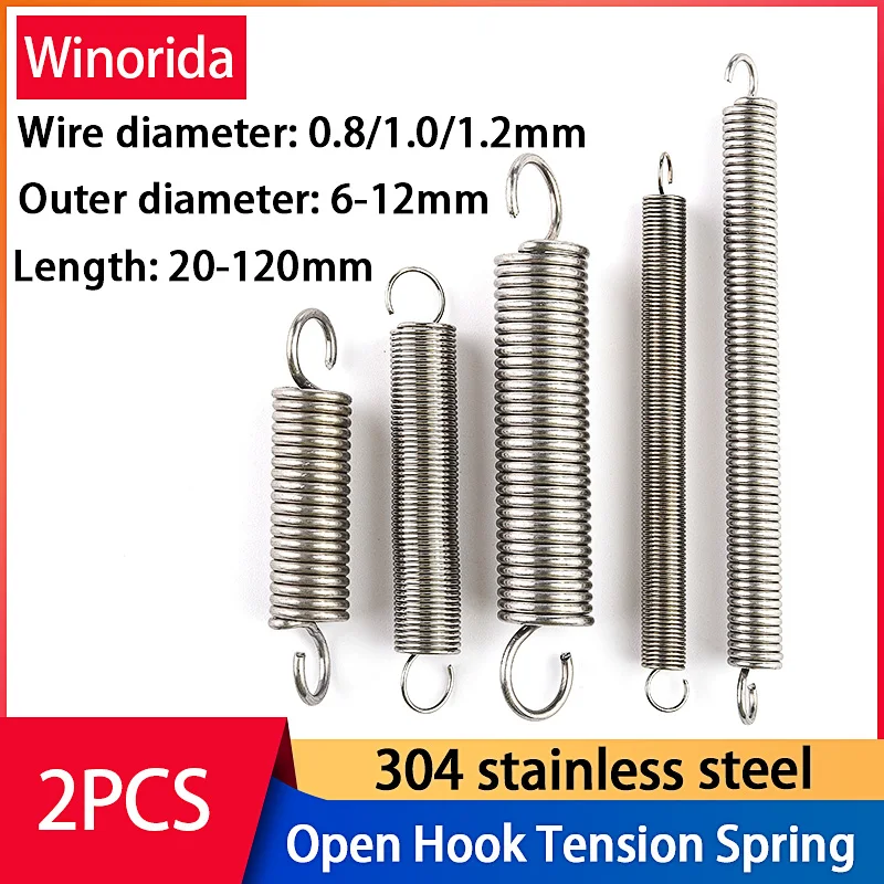 2 szt. Średnica drutu 0,8 mm 1,0 mm 1,2 mm Otwarty hak ze stali nierdzewnej Sprężyna naciągowa Sprężyna hakowa Sprężyna przedłużająca Sprężyna ciągowa