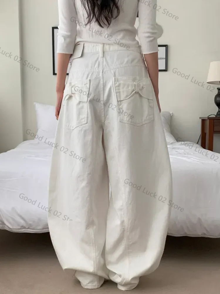 2025 جينز نسائي فضفاض با كيت عقدة تصميم ربيع جديد Sle عادية عالية الخصر بنطال ذو قصة أرجل واسعة لون نقي