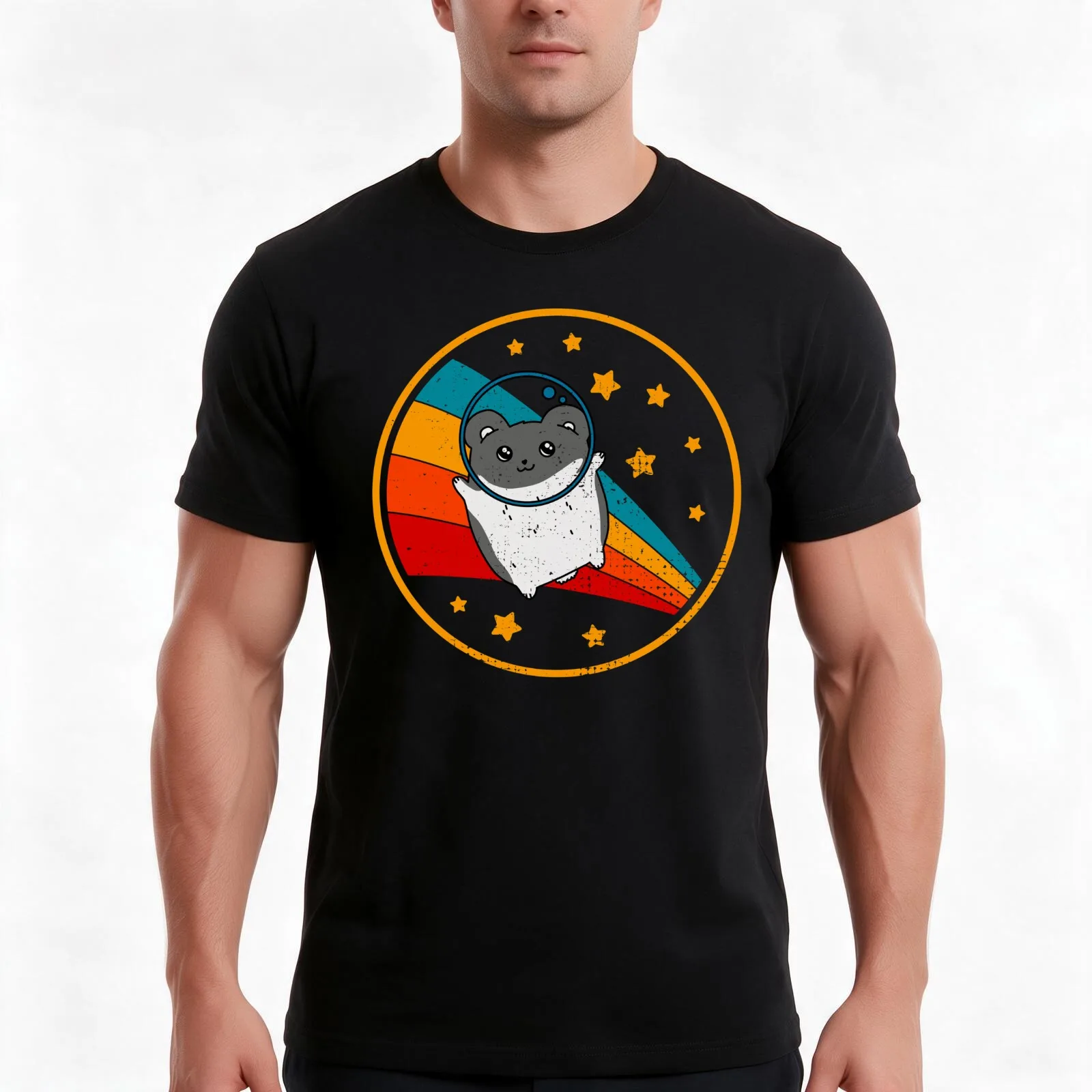 Cute Vintage Dwarf Hamster Owner Retro Hamster In Space T-Shirt, Summer Casual Cotton Tee, Oversized Streetwear Tops