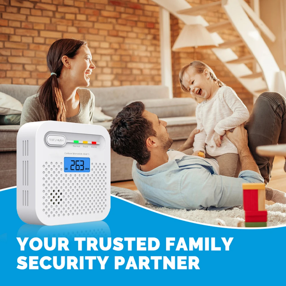 LELLKI WiFi Smart Carbon Monoxide Detector CO Alarm 85dB Suara dengan Layar Digital LCD Tuya Smart Life App Remote Control Voice