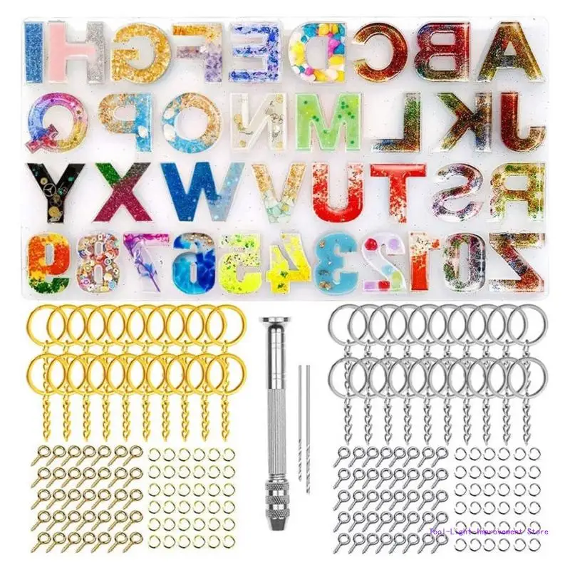 

C63E 244 Pcs Keychain Resin Molds Tools Set with for Key Ring Jump Rings Hand Drill