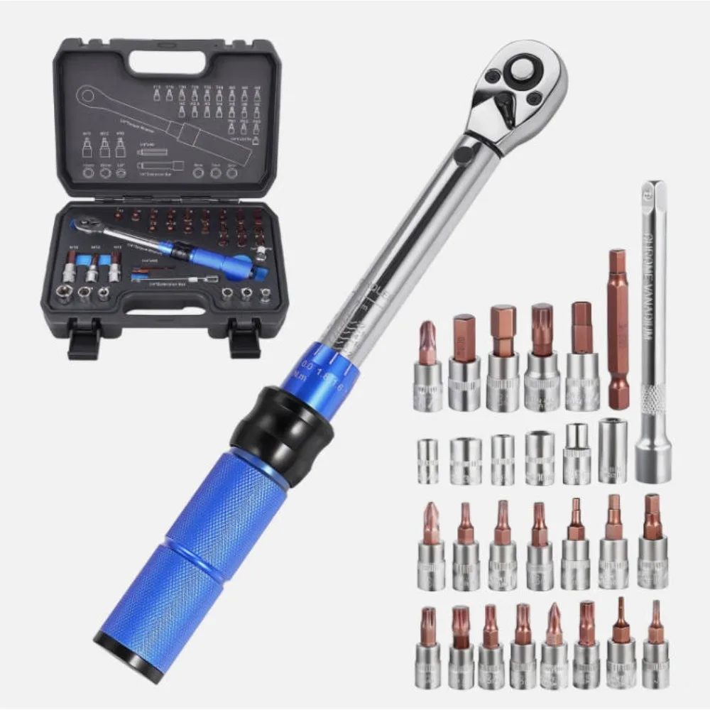 1/4"-Drehmomentschlüssel-Set 5-25 Nm, 32-teiliges Fahrrad-Reparaturwerkzeug-Set mit 72-Zahn-Ratsche, ±3% hohe Genauigkeit, CR-V-Stahl für Fahrrad- und Autowartung