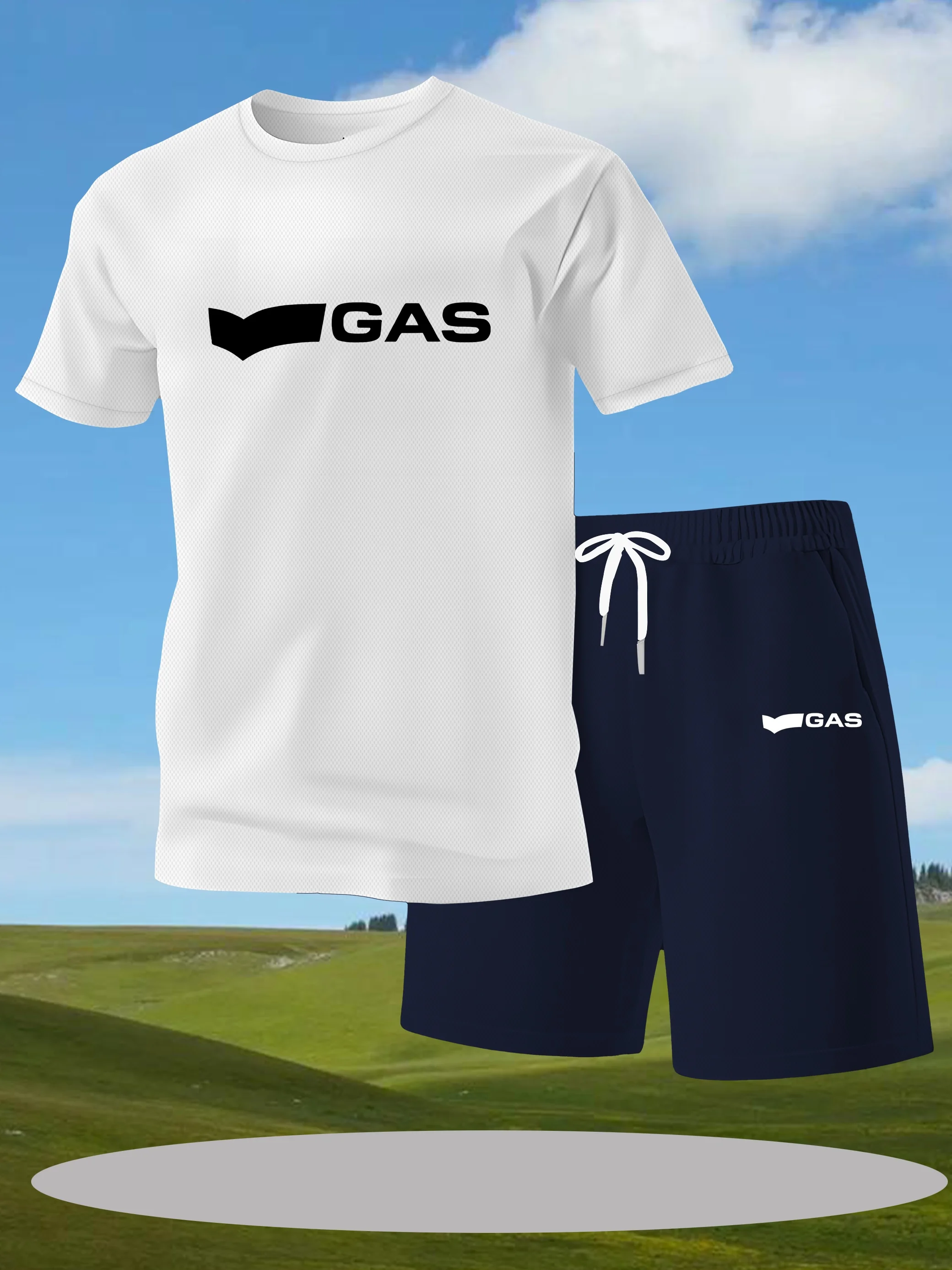 طقم شورت كاجوال مكون من قطعتين مع طقم صيفي خارجي للرجال مطبوع عليه حروف