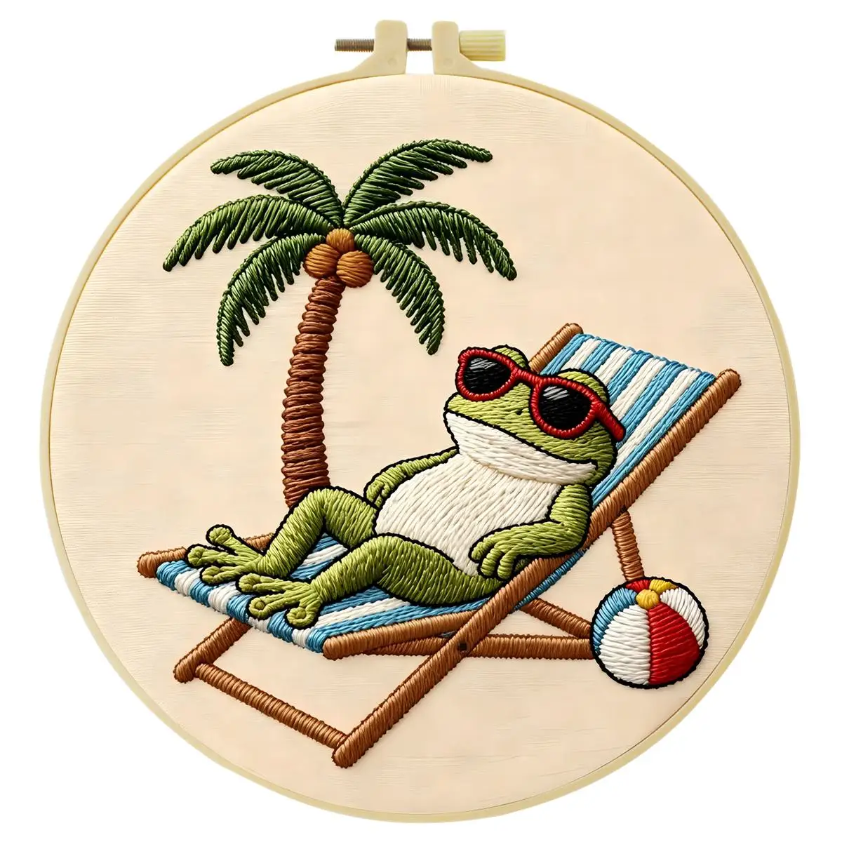 1 Stück 20X20CM/15X15CM 7,87/6,3 Zoll „Die Frösche im Urlaub“ Stickerei-Starter-Kit DIY-Kit DIY-Stickerei-Set Handarbeiten Heimdekoration – Detail 1