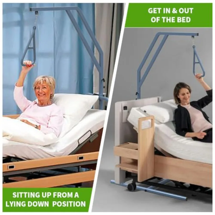 Grey Hospital Trapeze Bar for Bed Mobility with 300LBS Ccity - Tool-Free Assembly Strong and Durable Support for Elderly Reposi