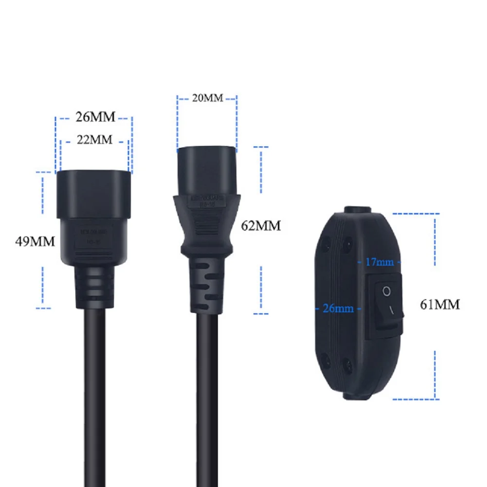 On Off Switch Cord C14 To C13 Power Cord 30cm Length 30cm Power Extension Cable Energy Efficient Flame Retardant