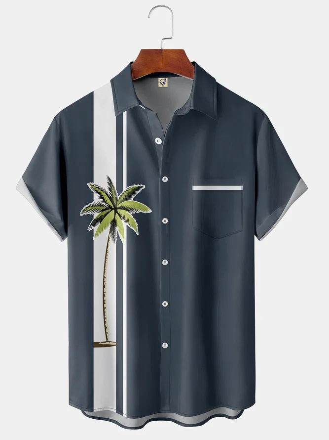 

New Men Coconut Stripe Print Shirts Colorblock Design Summer Casual Soft Breathable Shirts