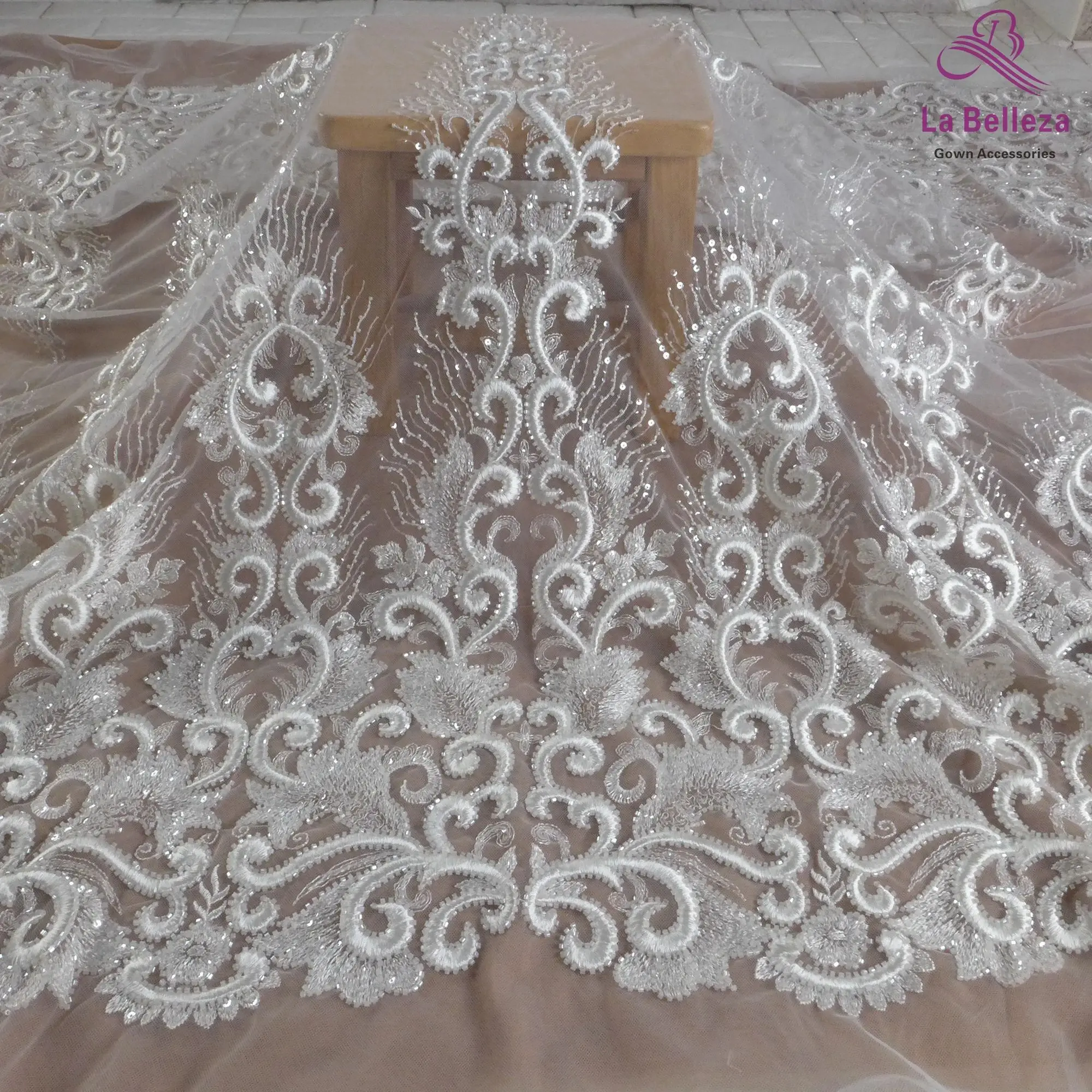 La Belleza fashion bridal lace, heavy embroidery lace fabric, white beading wedding dress lace fabric 51\'\' width 1 yard