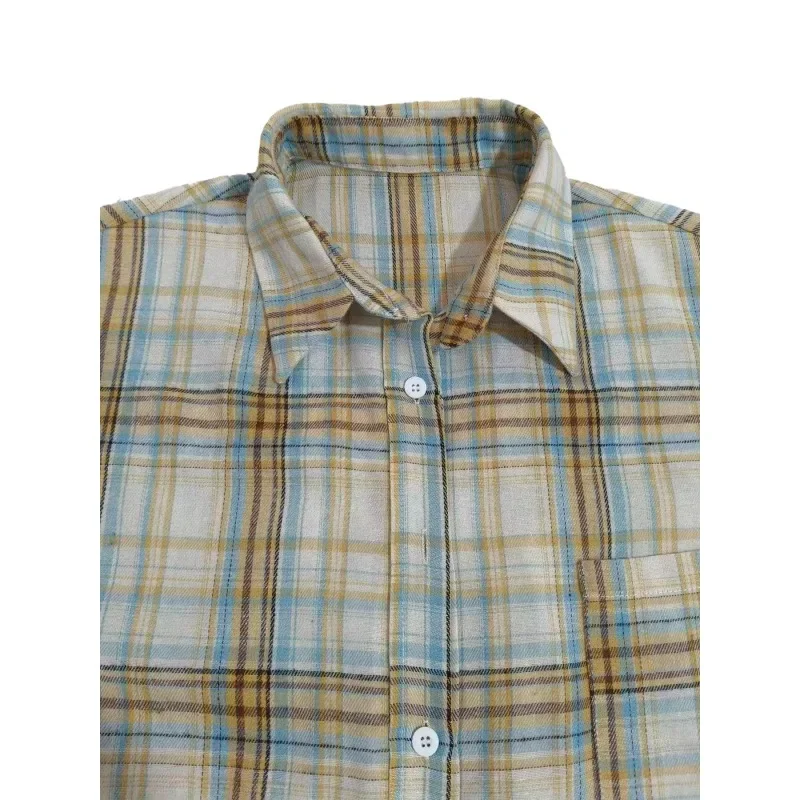 حجم كبير أزياء المرأة خمر كم طويل زر متابعة منقوشة قميص امرأة الموضة العصرية شارع العليا بلوزة فضفاضة قمم