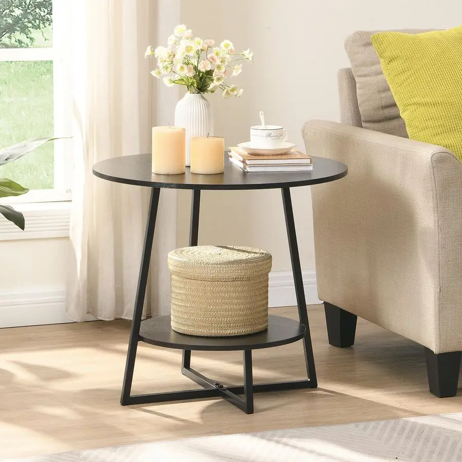 

Living Room Side Table for Small Spaces, 2 Tier Wood Top Round End Tables with Storage Shelf, Accent Sofa Table for Bedroom, Of