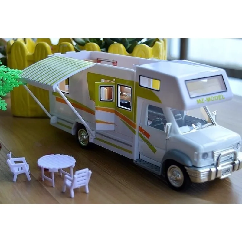 

22cm Diecast with Light and Sound Pullback Alloy Car Motorhomes Morto Home Coach Camper Van Model Include Furniture Toy