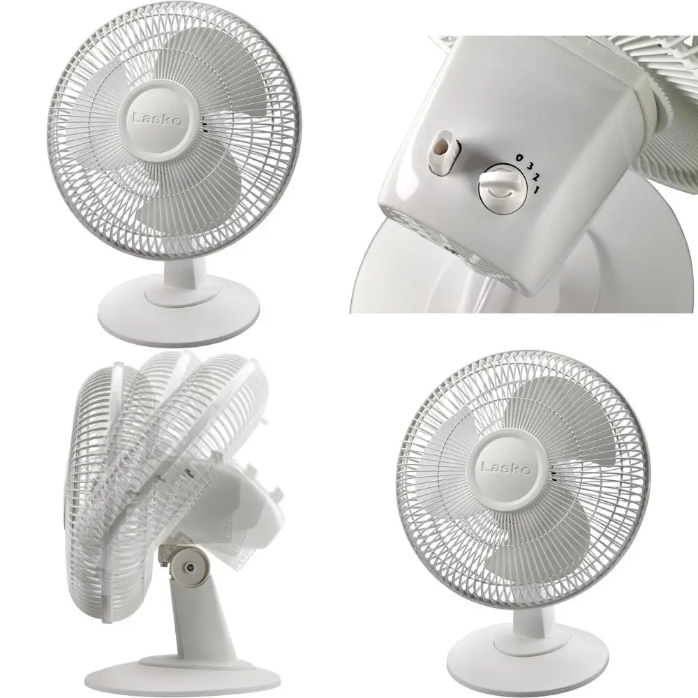 

12-дюймовый 3-скоростной осциллирующий вентилятор с откидной головкой, идеально подходит для дома, офиса и жилых помещений, портативная белая модель