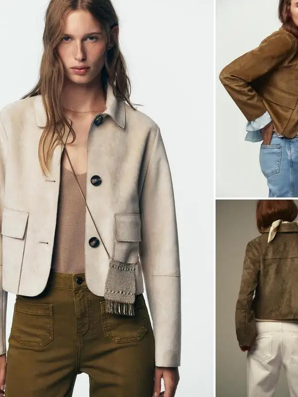 Casual Faion Reverse Suede ort Collar Jaet Outerwear Leather Wax Oil Tourist Youth Regular Length No Brand 2025 Autumn