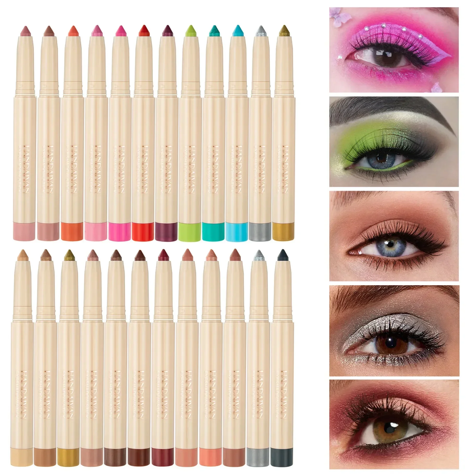 Wasserdichter perlmutt farbener Lidschatten-Bleistift stift 22 Farben anhaltender Glitzer-Schimmer Lidschatten stift Eyeliner Stick Augen Make-up-Werkzeuge