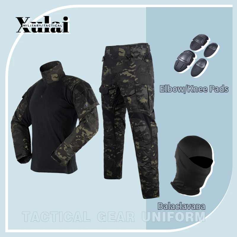

Surface Waterproof U.S Israel Black Multicam Suit Upgraded Tactical Pants Combat Shirt With Balaclava Knee Pads For Men