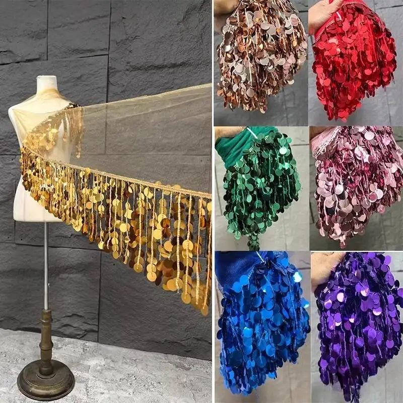 18mm Sequin Mesh Liusu Fabric for Handmade Decoration Dance Latin Clothing Designer Lace Accessory Fabrics Diy Sewing