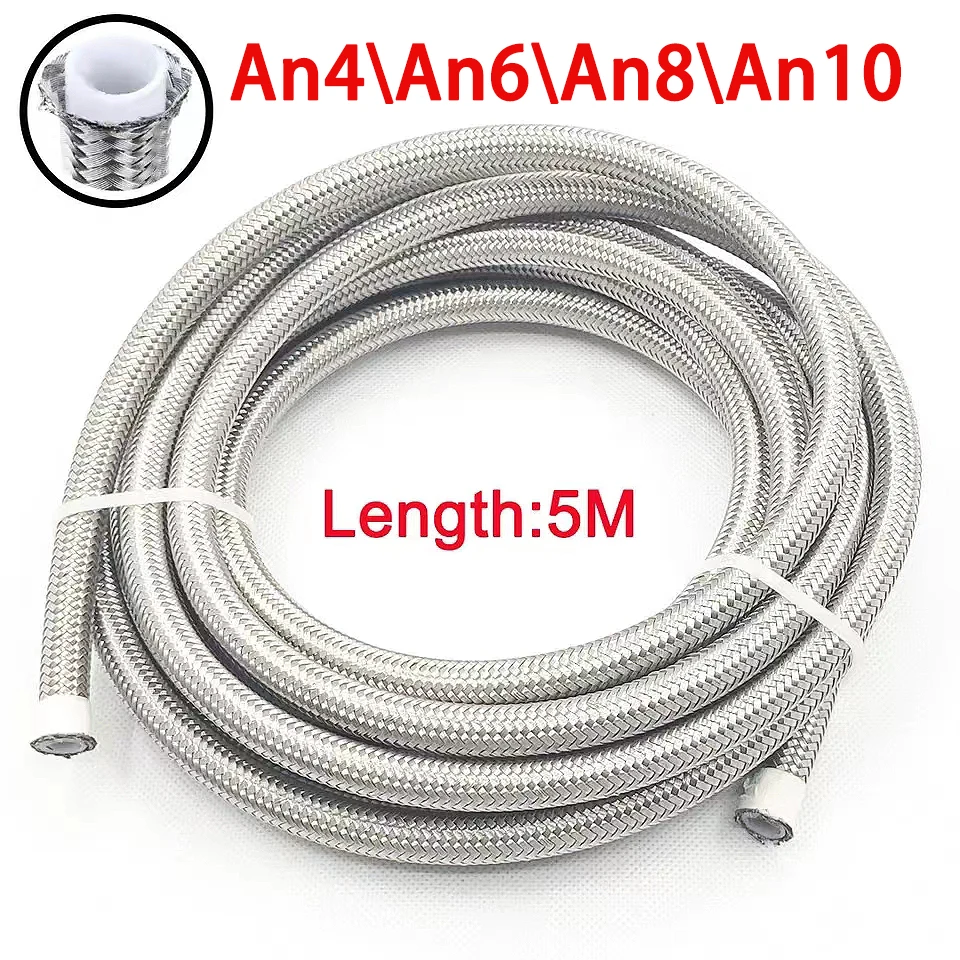 

Length 5M AN3 AN4 AN6 AN8 AN10 Racing Hose 304 Stainless Steel Braided PTFE Brake Hose Fuel Oil Line Oil Cooler Hose Pipe