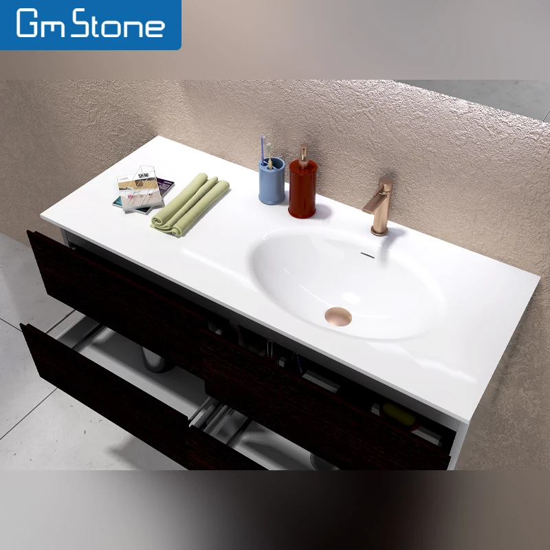 Artificial Stone Vanity With Sink Matt Black And White Solid Surface Wall Hung Bathroom Basins Bathroom Sinks