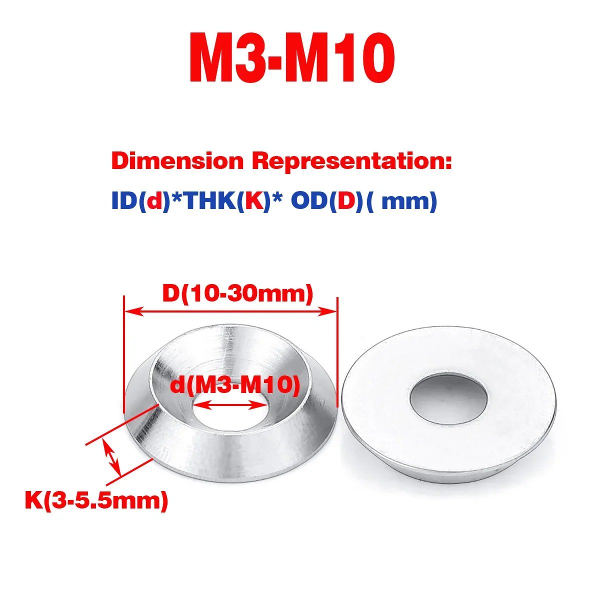 

304 Stainless Steel Tapered Countersunk Washer/Concave Convex Fish Eye Washer/Solid Countersunk Flat Washer M3M4M5M6M8M10