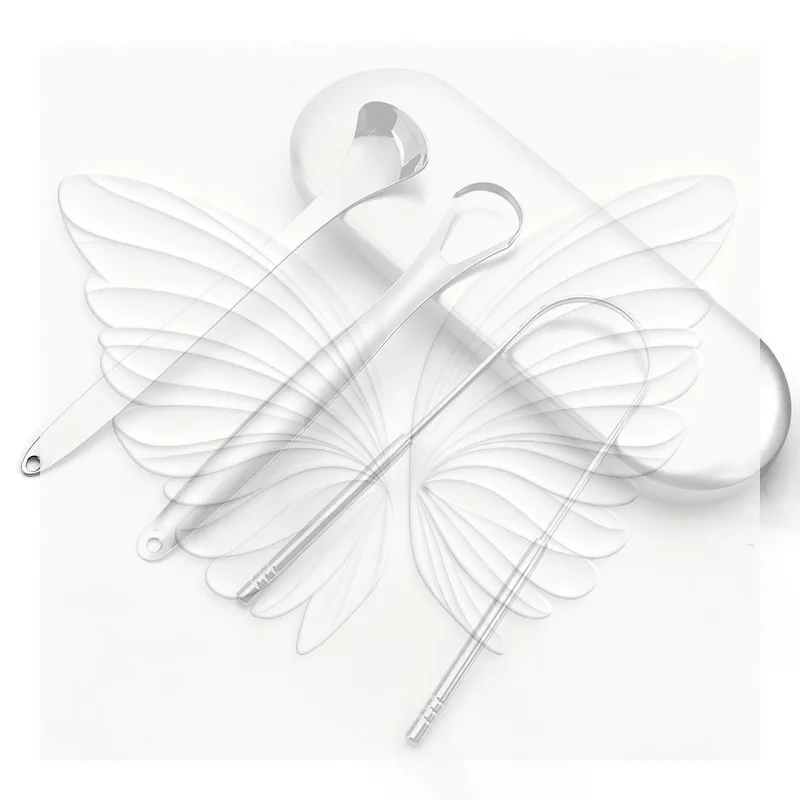 Stainless Steel Tongue Scraper Set Reusable Metal Tongue Cleaner For Oral Hygiene, Fresh Breath Tongue Scraper For Adults