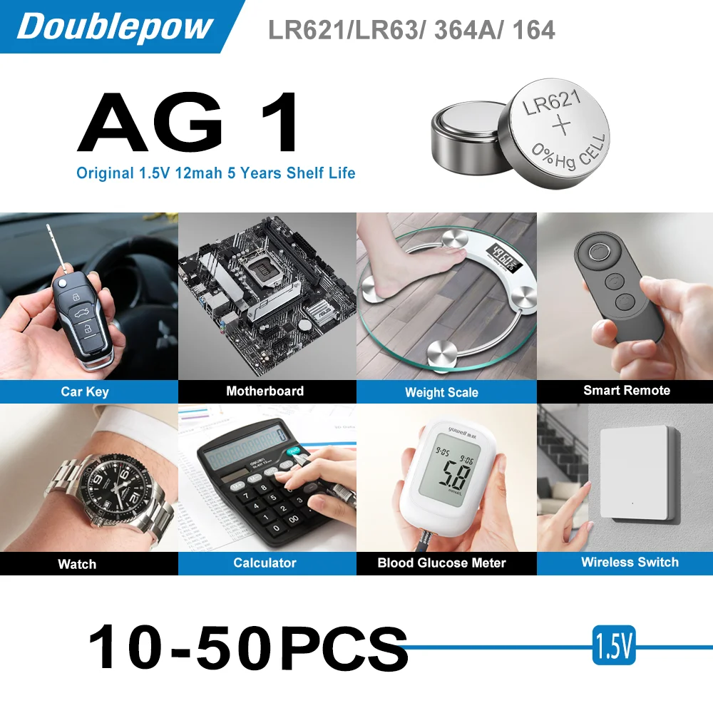 10-50pcs AG1 Button Battery LR621 364A SR621SW 164 Coin Cell 1.5V for Calculator Remote Controller Toys Watch Batteries