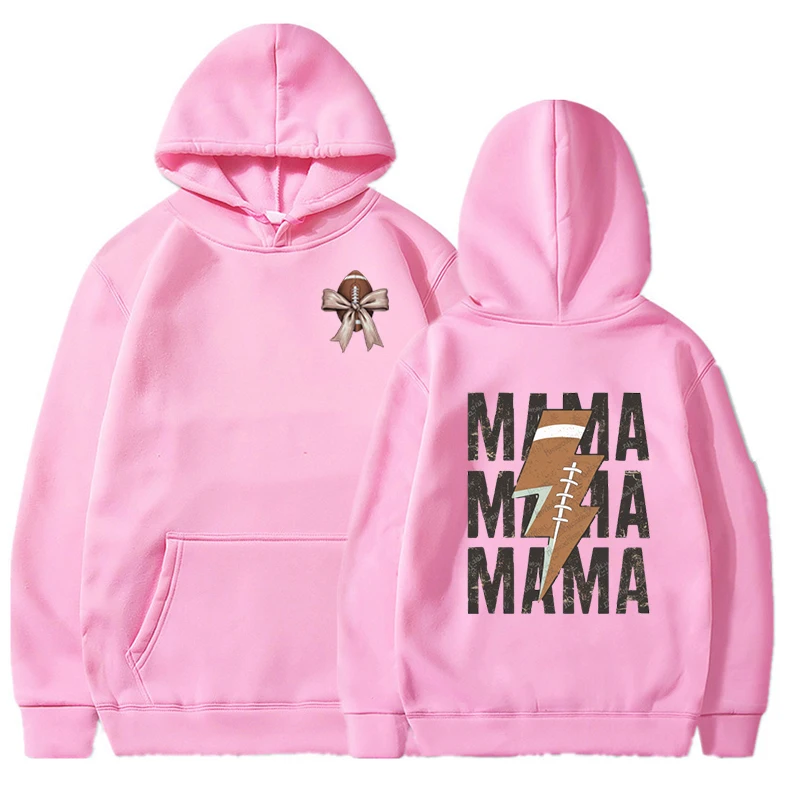 Football Mama Lightning Sweatshirt Hoodie Retro Bow Football Essential Streetwear Hoodie Women Game Day Football Sport Hoodies