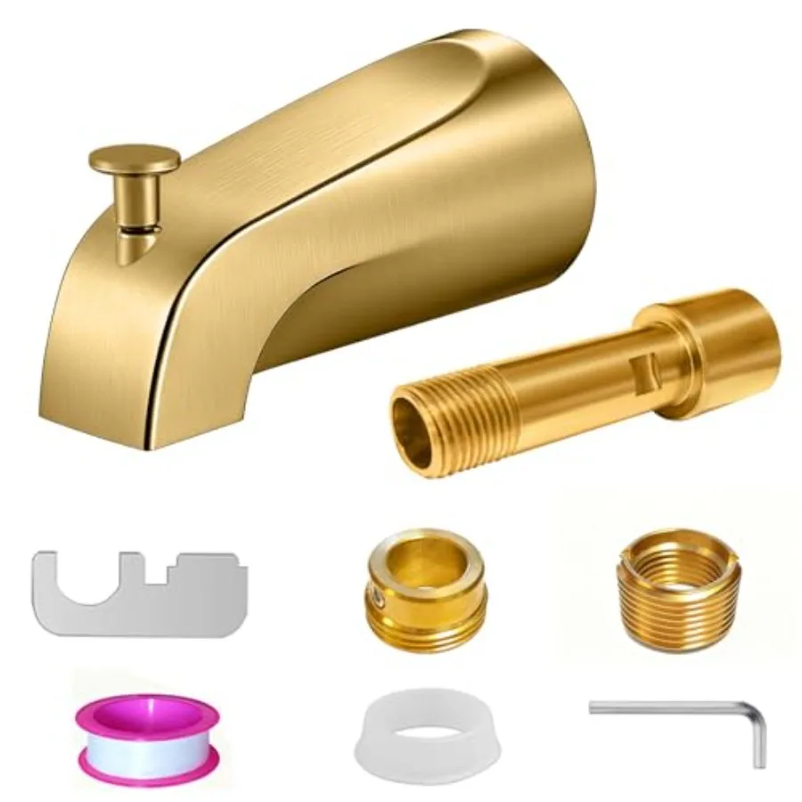 

Brushed Gold Bathtub Spout with Diverter, All Metal, 5.3 Inch Tub Spout, Fits 1/2" Copper Slip-On and 1/2" or 3/4" IPS Threaded