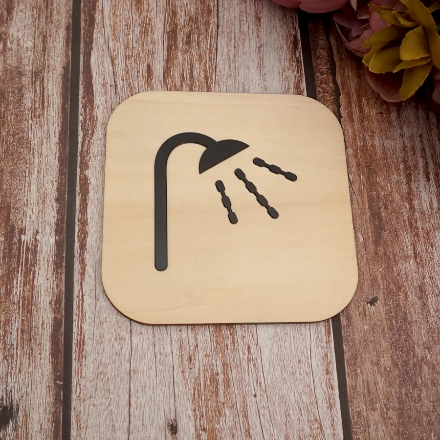 4 مللي متر علامة الحمام الخشب الحمام تسجيل الاكريليك ثلاثية الأبعاد الذهب الأسود الفضة ارتفع الذهب مرآة سطح ملصق غرفة الاستحمام العامة باب ديكور #1