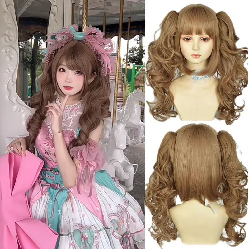 새로운 여성의 사랑스러운 로마 곱슬 합성 로리타 곱슬 머리 금발 애니메이션 가발 여성 할로윈 카니발 파티 코스프레 가발