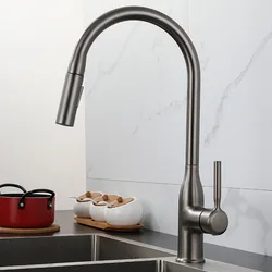 Gun Gray Pull-out Kitchen Sink Faucet Double Water Water Washbasin Sink Tap 360° Rotation Pull Out Spring Kitchen Sink Tap
