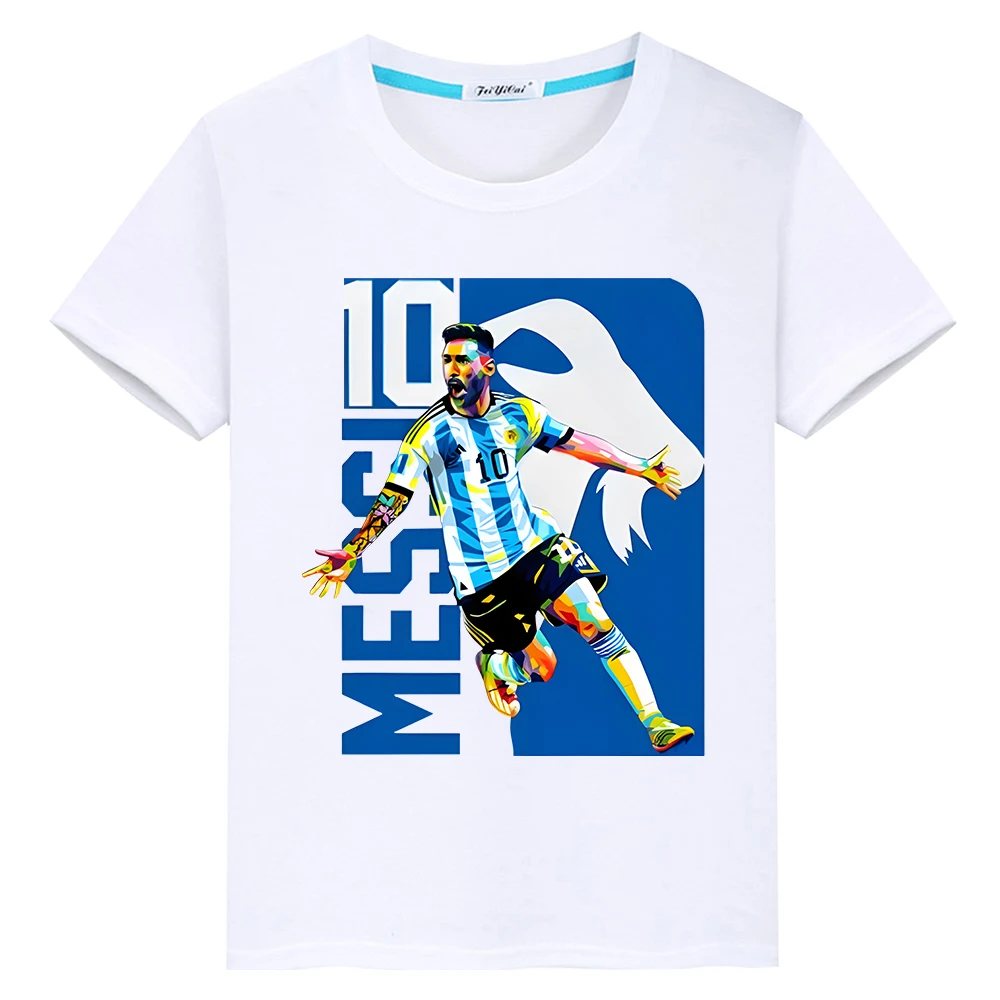 

Football print 100%Cotton Cartoon T-shirt Casual Short Tops y2k one piece boy Kawaii messi avatar anime Tees kids clothes girls