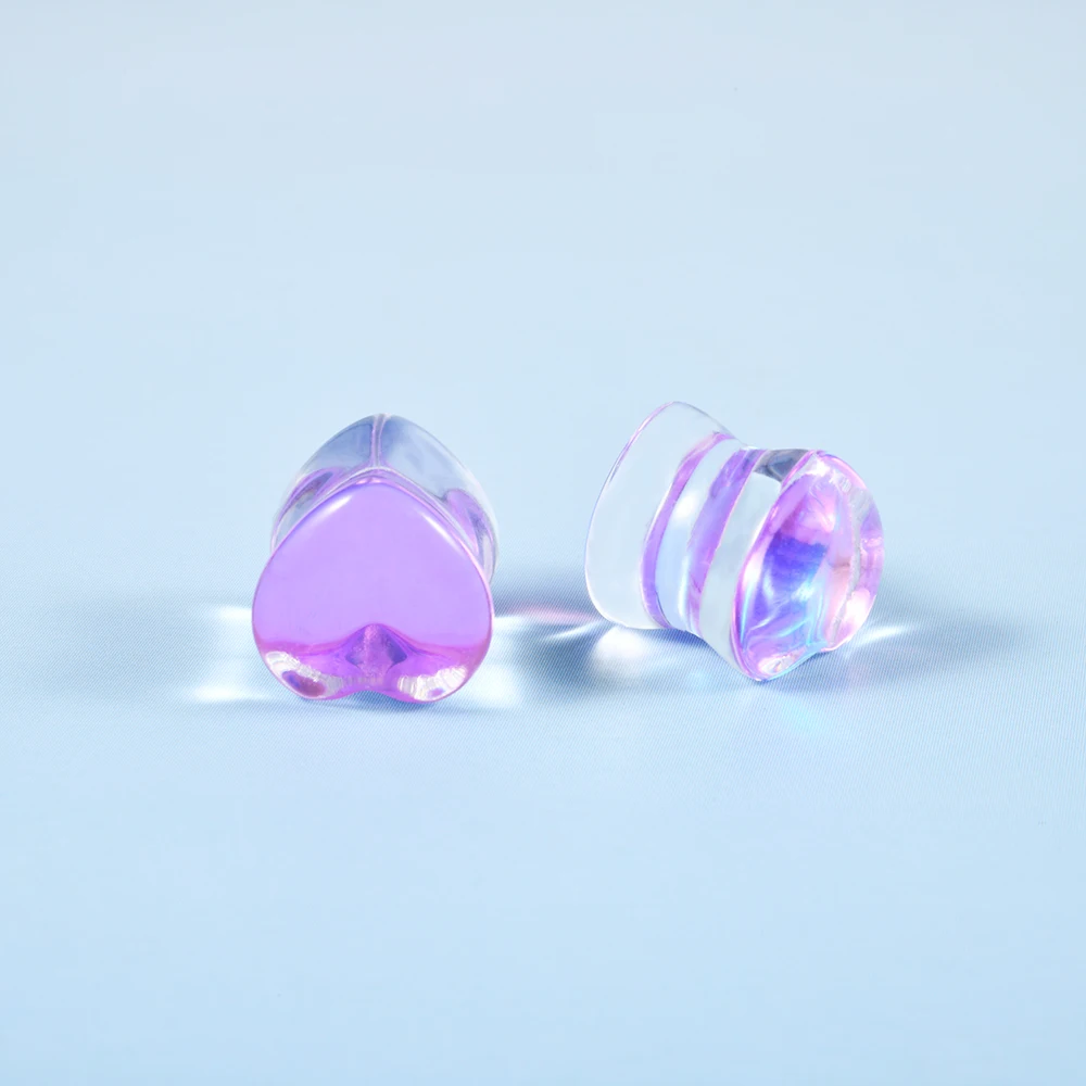 Mode Transparent Solide Rosa Lila Glas Herzförmige Ohr Expander Ohrmuschel Piercing Schmuck Ohr Expansion Artefakt 6-25mm – Detail 21
