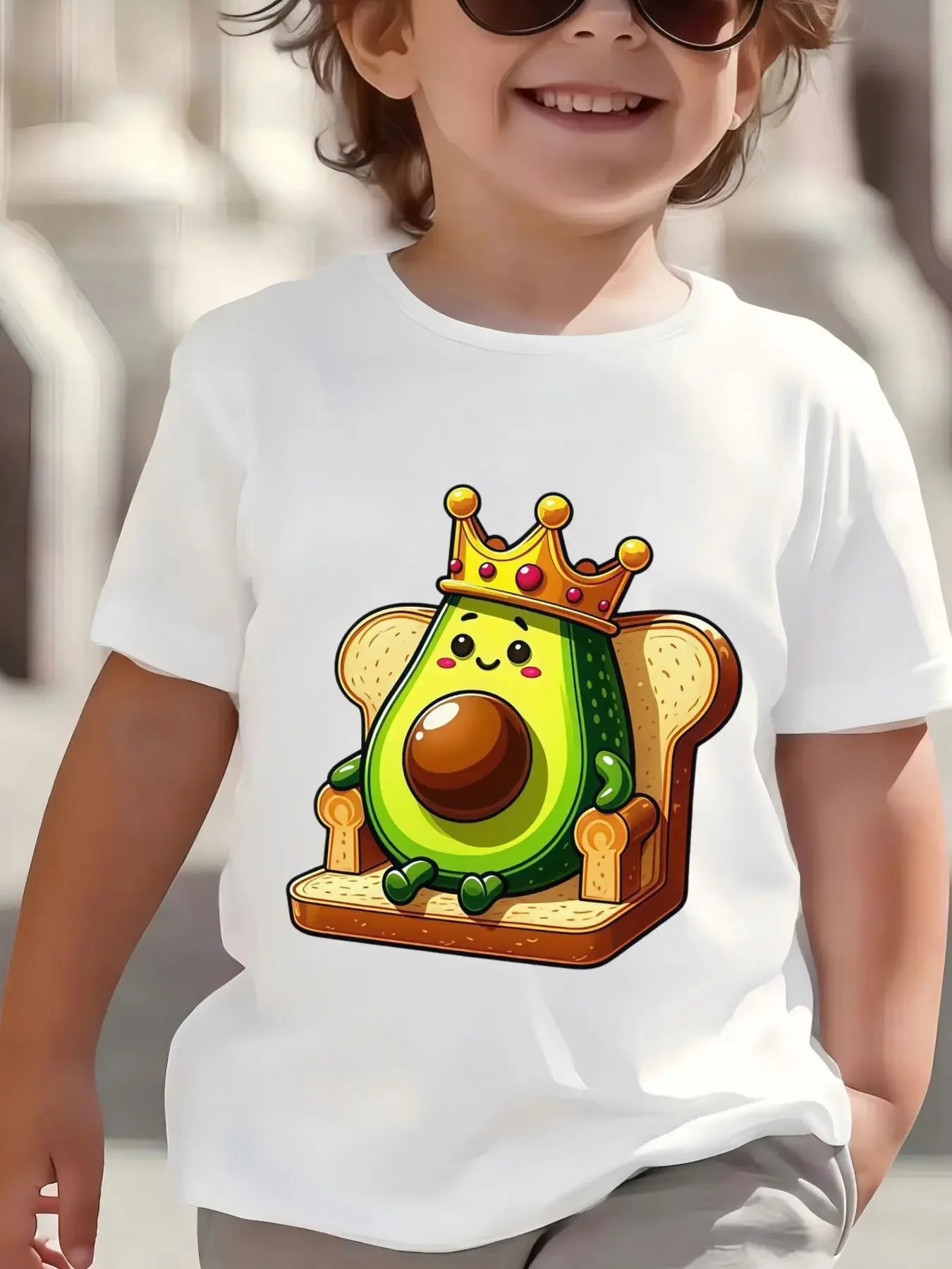 Kids Cute King Avocado On Toast Graphic Tee Boys Girls Family Matching Short Sleeve Funny Fruit Cartoon Casual Daily T Shirt
