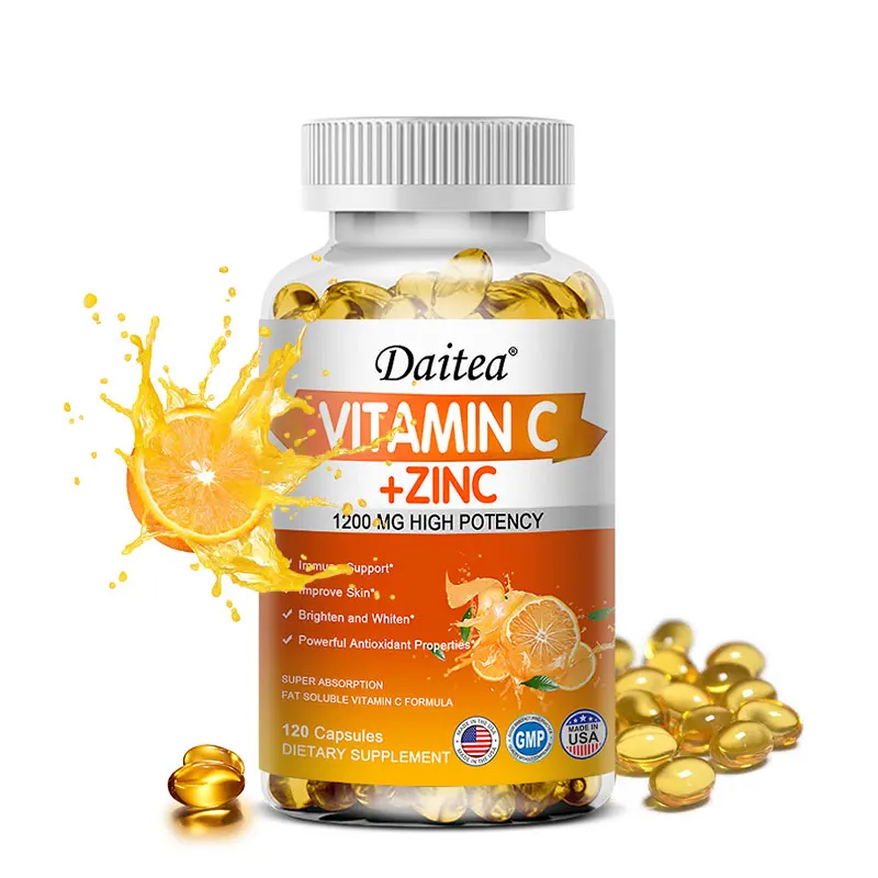 

Daitea Витамин С + Цинк, Витамин С 1200 мг - Добавка с иммунитетной поддержкой, 30/60/120 листов, Антиоксидант, Вегетаринские капсулы, Non-GMO