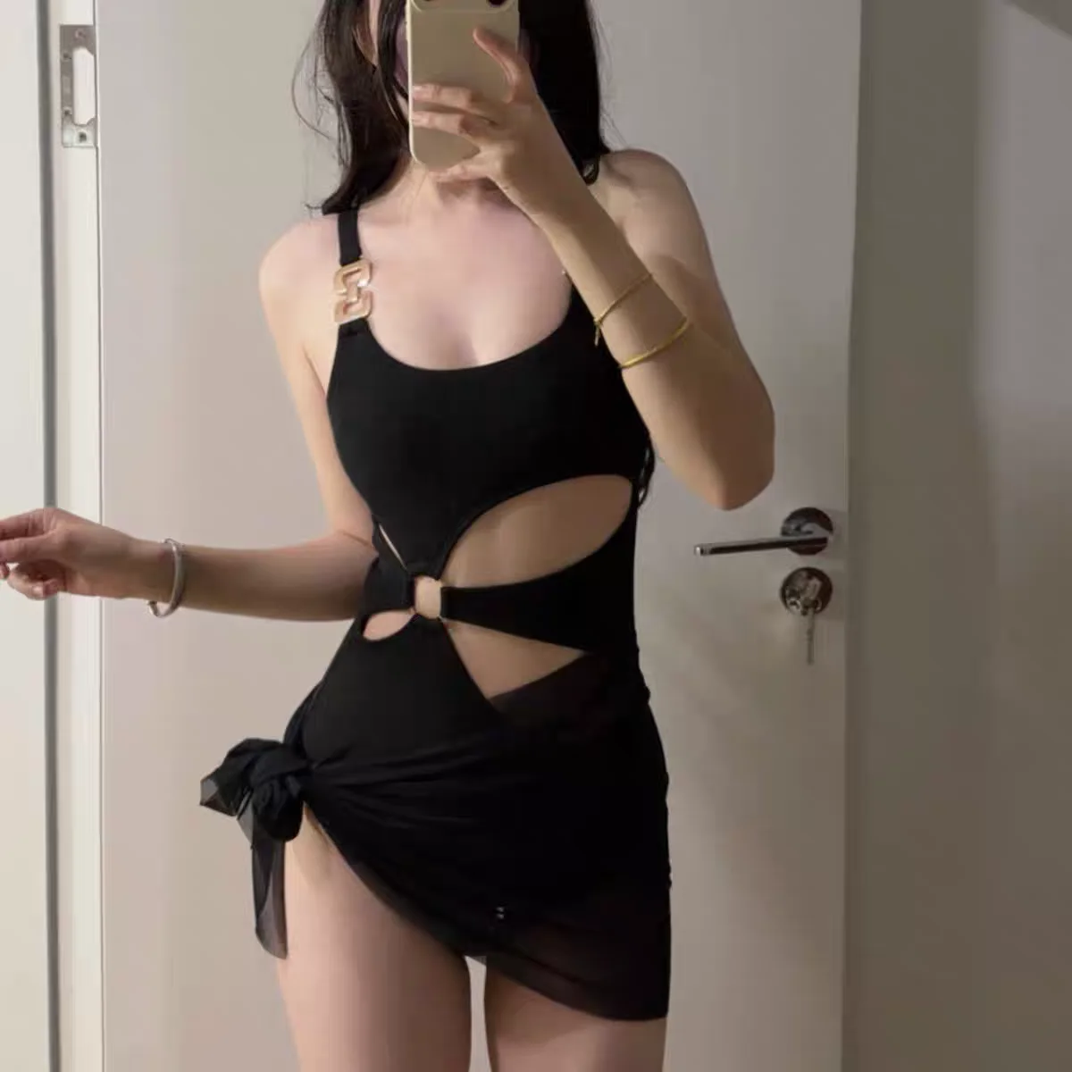 

Женский элитный слитный купальник с вырезами и дизайнерскими элементами, для горячих источников, из полиэстера и нейлона, размер L