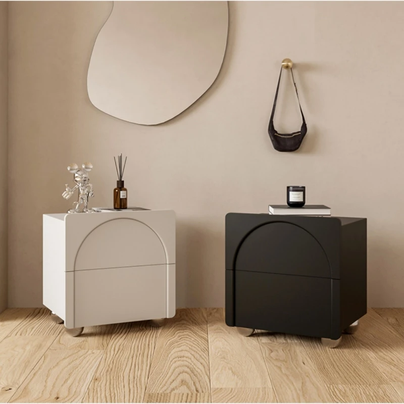 

Leather bedside table modern simple light luxury high sense Internet celebrity cream wind creative white bedroom solid wood beds