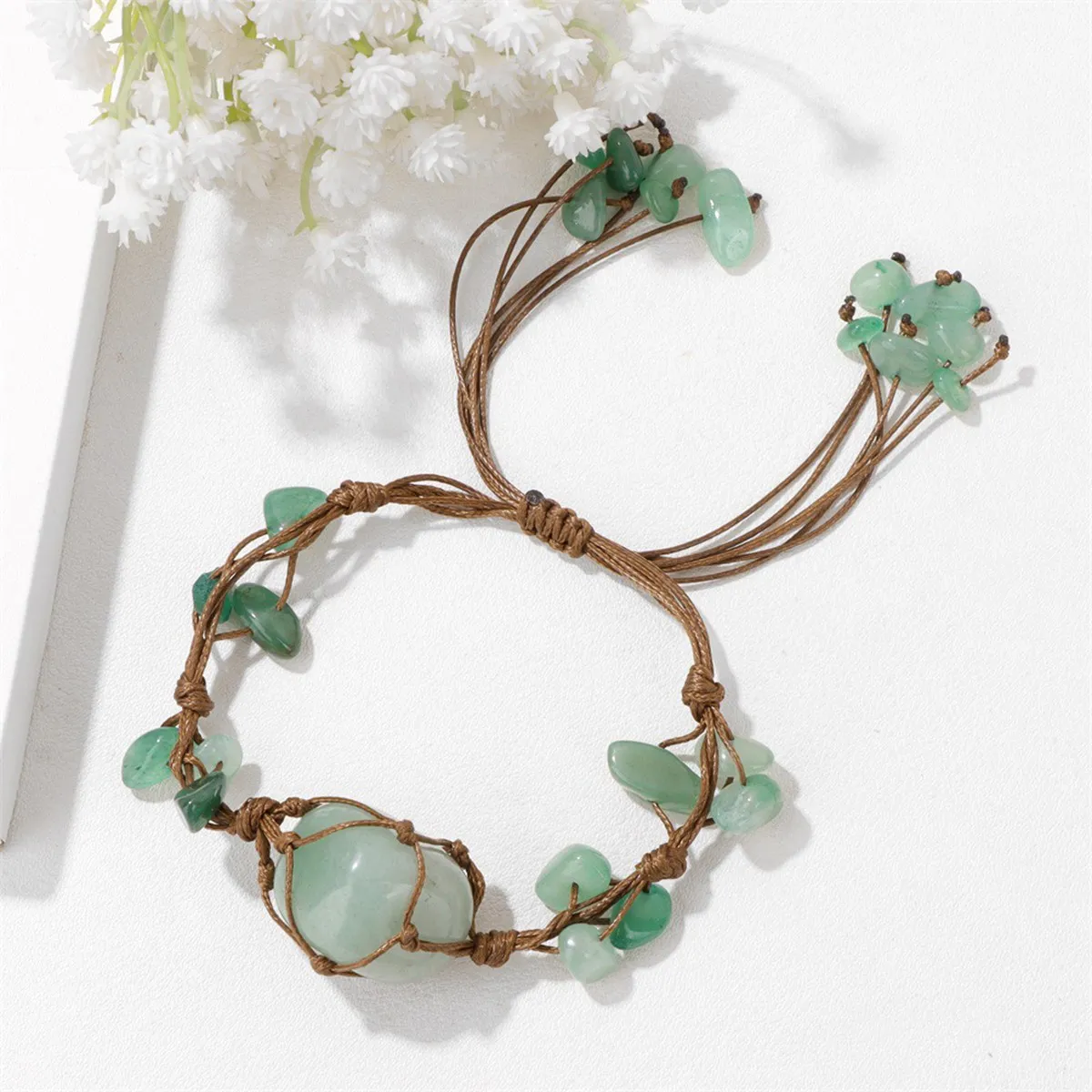 بوهو هبط الجمشت سوار للنساء الرجال قابل للتعديل اليدوية المنسوجة شبكة الخام رقاقة حجر الخرز الإسورة المجوهرات #6