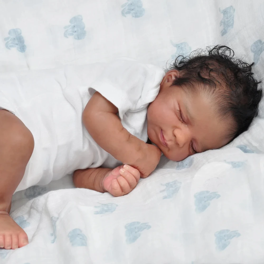 

48 CM Soft Touch Silicone Asleep Reborn Baby Doll Toy For Girl Lifelike Black Skin Doll Kid Birthday Gift