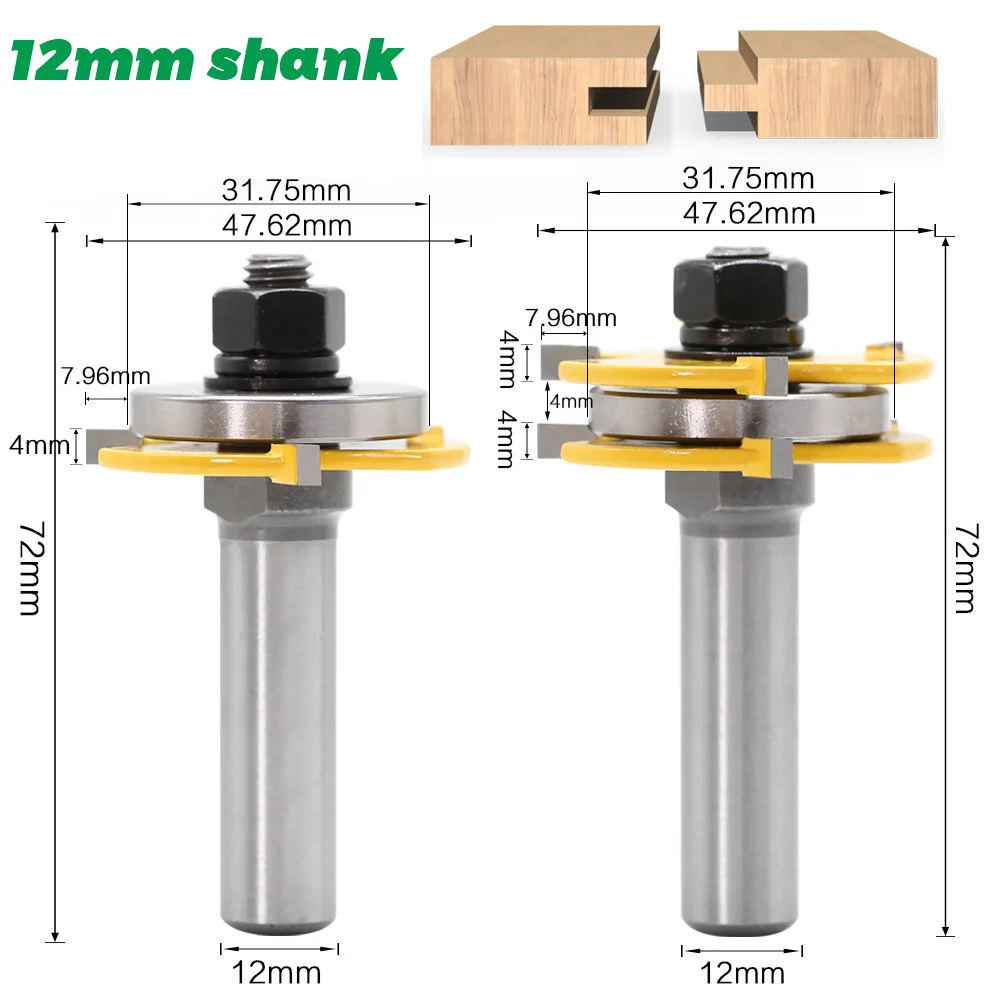 3-tooth T-mortise Knife 1/2 Handle Slab Cutter Floor Knife Mortise Cutter Wood Splicing Cutter Engraving Machine