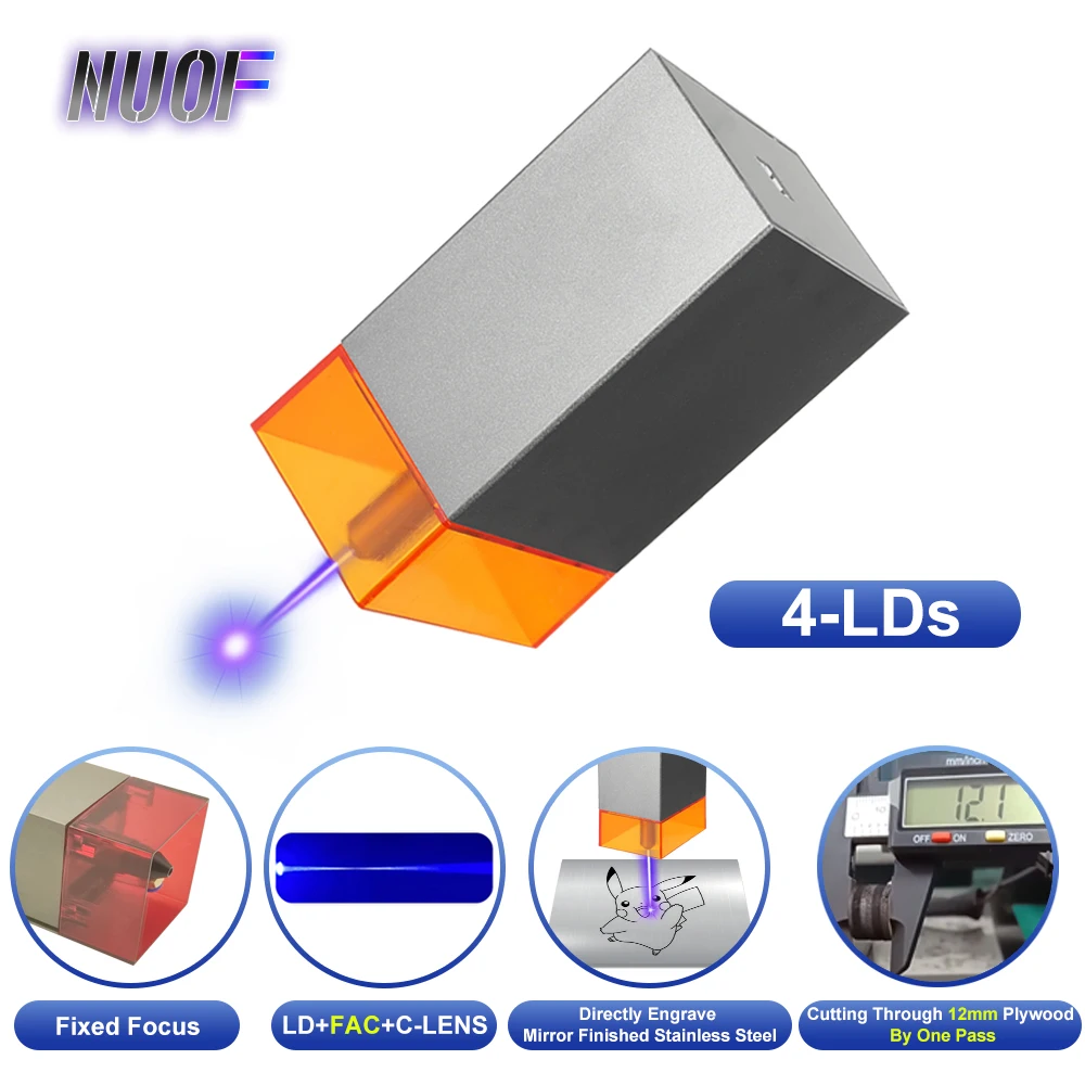 NUOF 4-LDs 20W modulo Laser 450nm TTL/PWM modulo incisore Laser blu fai da te per macchina da taglio per incisione Laser strumenti per la